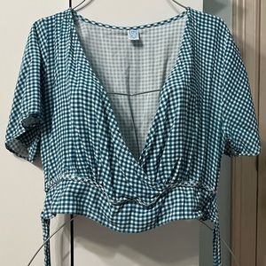Blue Checkered Crop Too Blouse